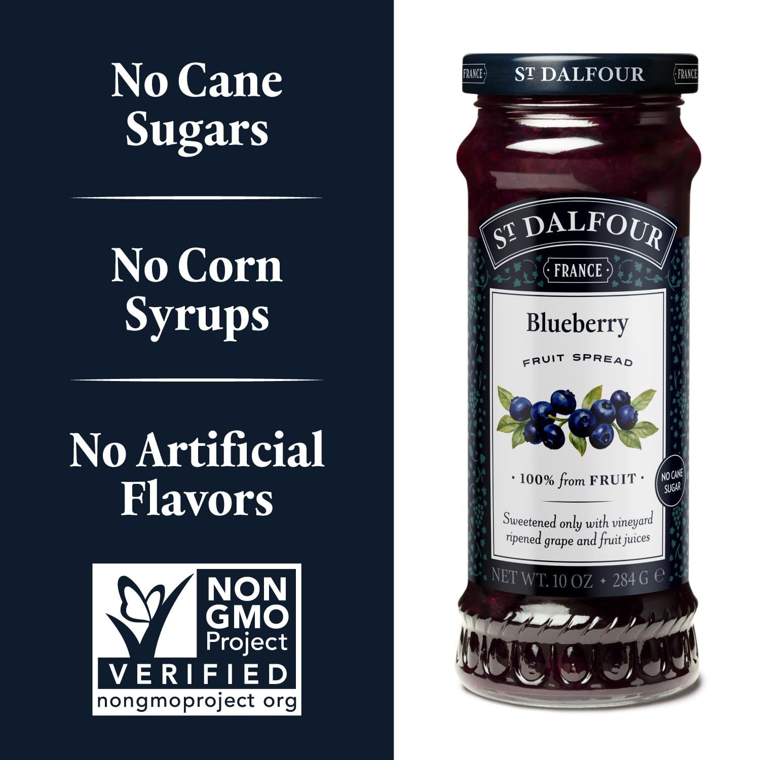 St. Dalfour Blueberry Fruit Spread - 10oz - 100% from Fruit, No Artificial Ingredients, Non-GMO, No Cane Sugars, All Natural, Made in France