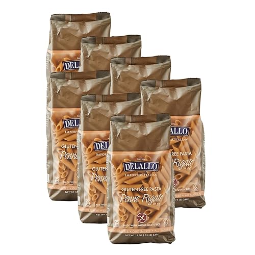 DeLallo Gluten Free Penne Pasta, Non-GMO, Made with Brown Rice Flour, Made in Italy, Whole Grain, Kosher, All Natural, 12 oz Bag, (7 Pack)