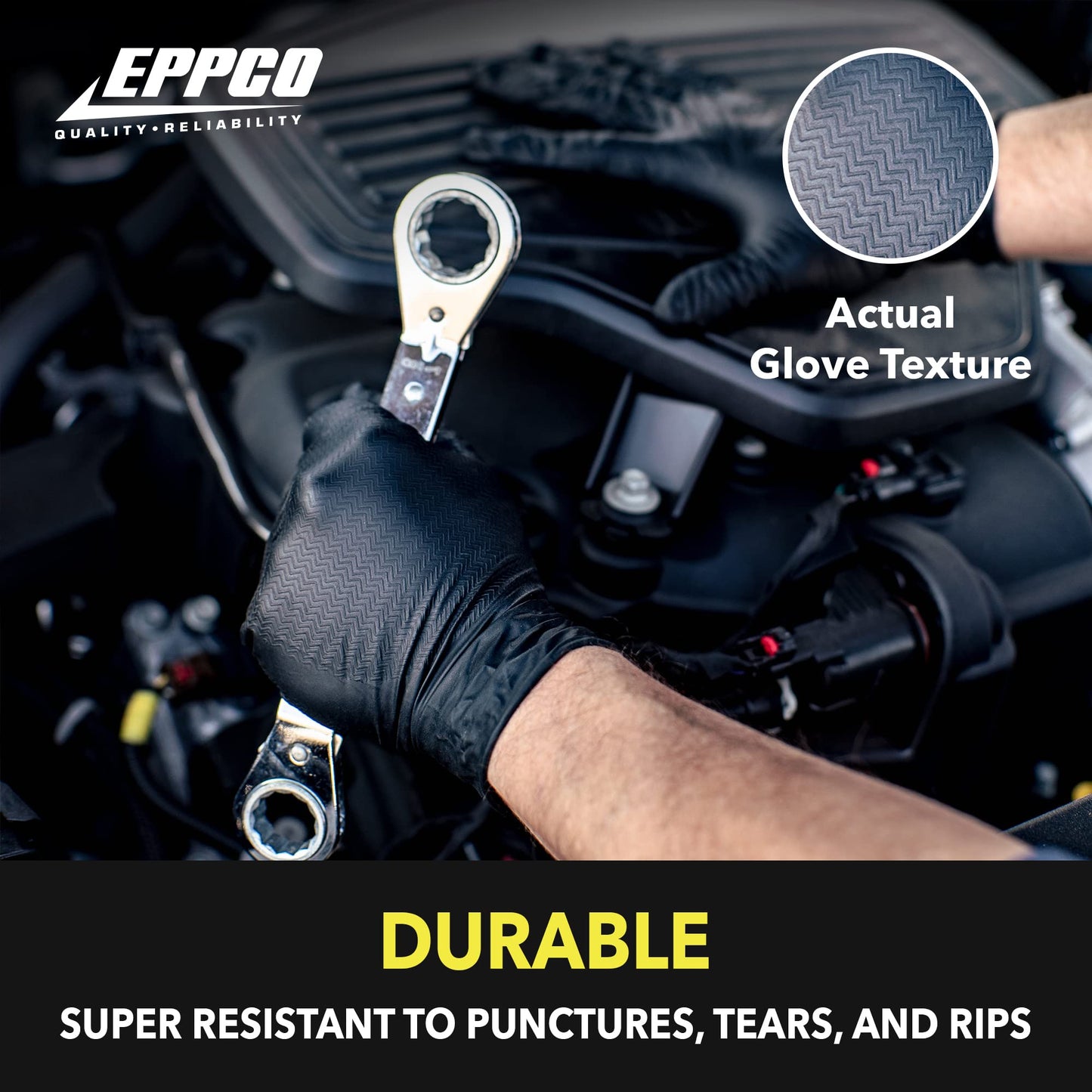 EPPCO LionGrip 7-Mil Black Nitrile Gloves Disposable Powder Free, Latex Free Textured Superior Grip Glove for Mechanics, Auto-motive, Industrial Work