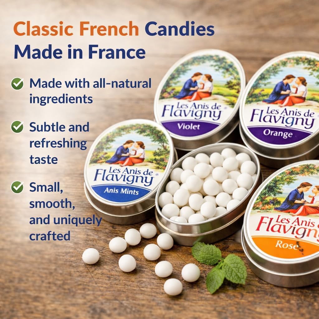 Les Anis de Flavigny French Mints Candy - Lemon Flavor Hard Candy, Natural Gourmet Sweets in Classic Tin, 50g (1.75 oz).