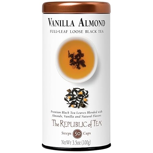 The Republic of Tea Vanilla Almond Full-Leaf Loose Black Tea 3.5 Oz Tin | Steeps 50 Cups | Caffeinated