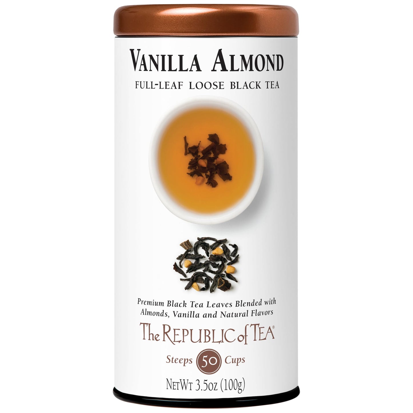 The Republic of Tea Vanilla Almond Full-Leaf Loose Black Tea 3.5 Oz Tin | Steeps 50 Cups | Caffeinated