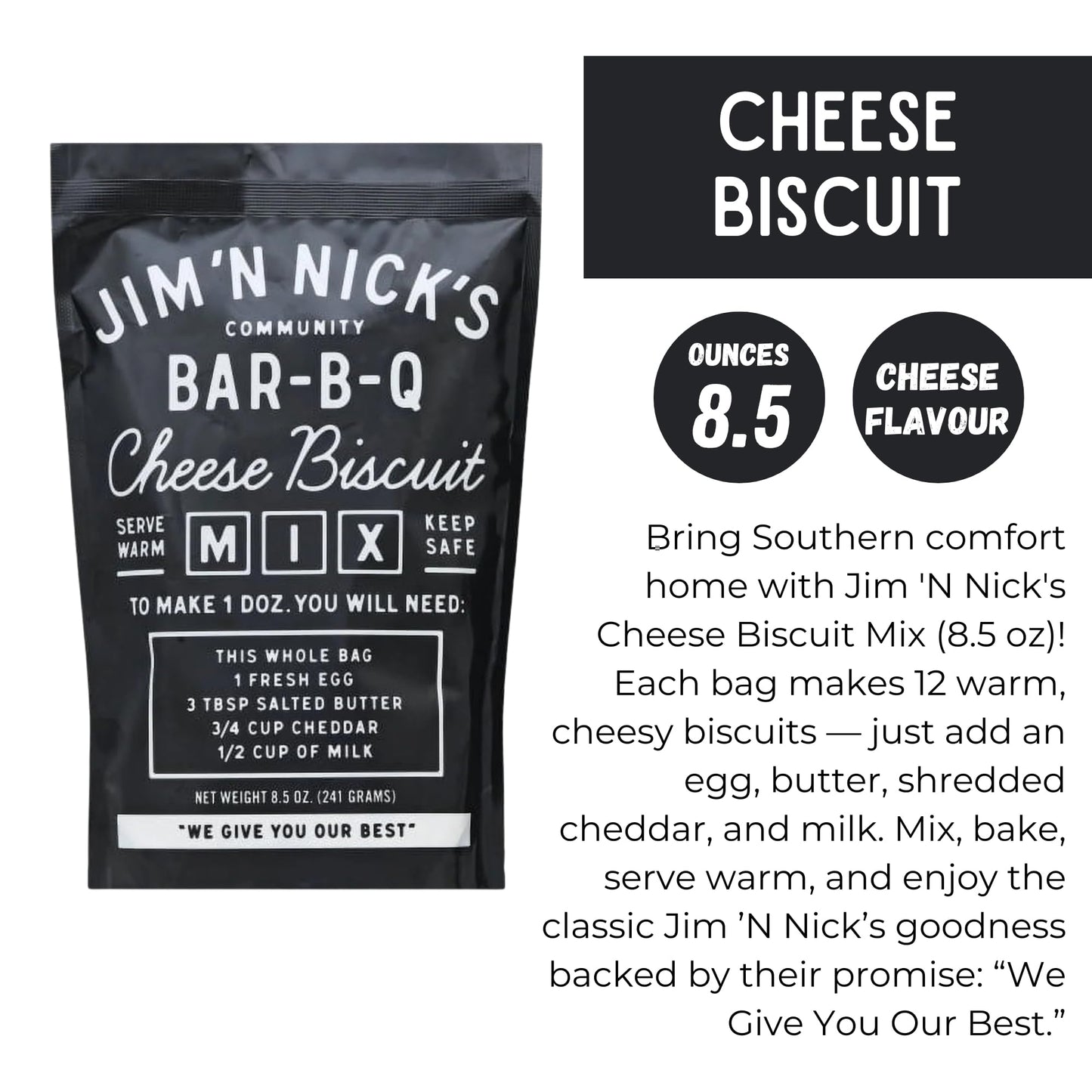 Jim N Nicks World Famous Cheese Biscuits Mix - 8.5 Oz. - A Simple Biscuit Mix for Amazing Cheese Biscuits - Makes 1 Dozen Biscuits