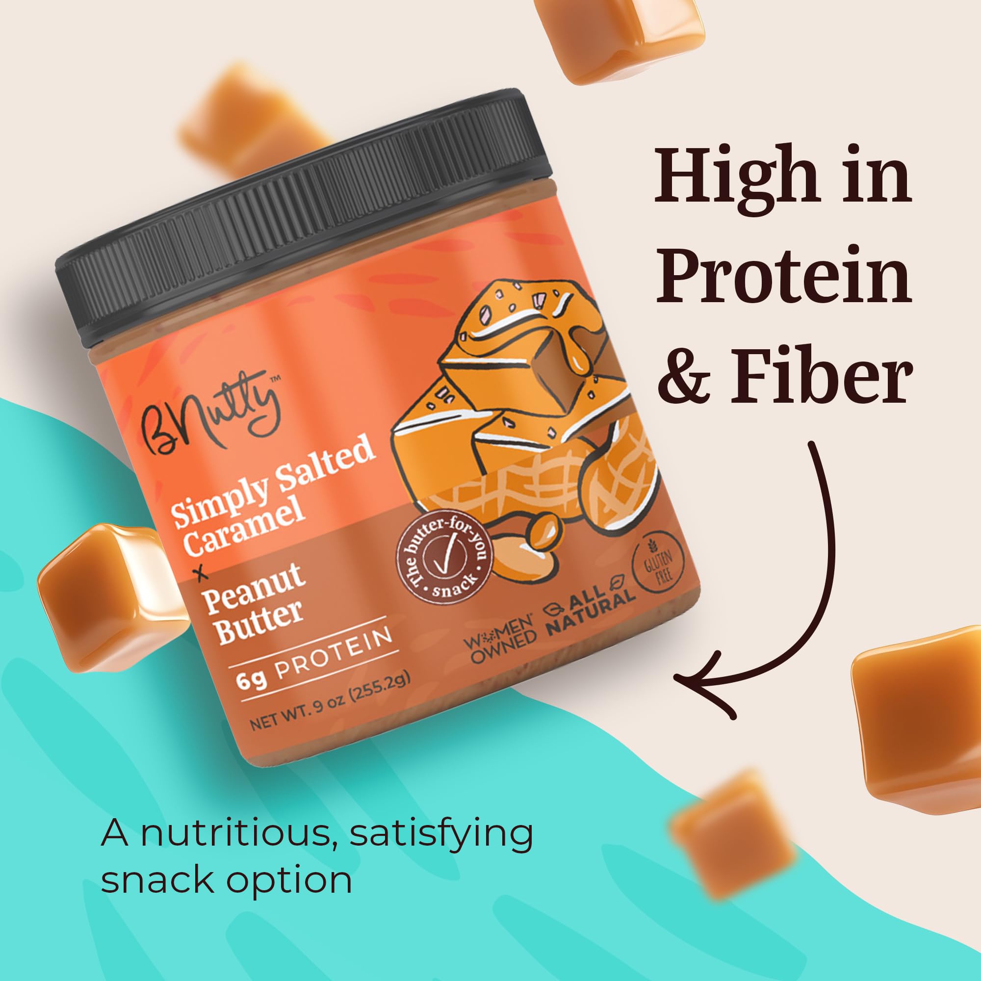 B'Nutty Sweet & Salty Peanut Butter | Simply Irresistible Salted Caramel & Pretzel Peanut Butter | Wholesome, Crunchy & Creamy, High Protein, Gluten