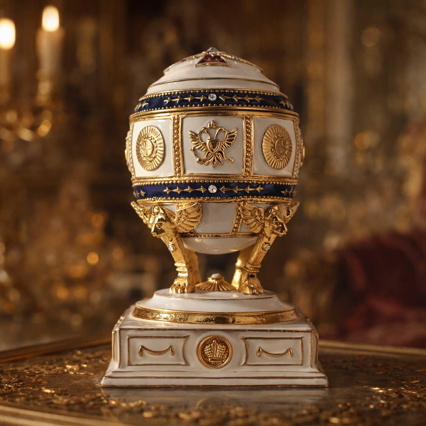 BestPysanky Red Cross on White Enamel Royal Inspired Imperial Easter Egg