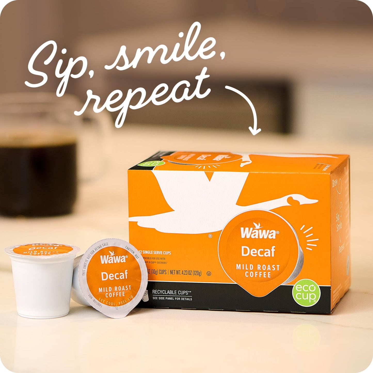 Wawa Mild Roast Single Cup Decaf Coffee Pods, 12 Pods, 1 Box, Regular Smooth & Balanced Classic Decaf Blend, Single Serve, 100% More Responsibly