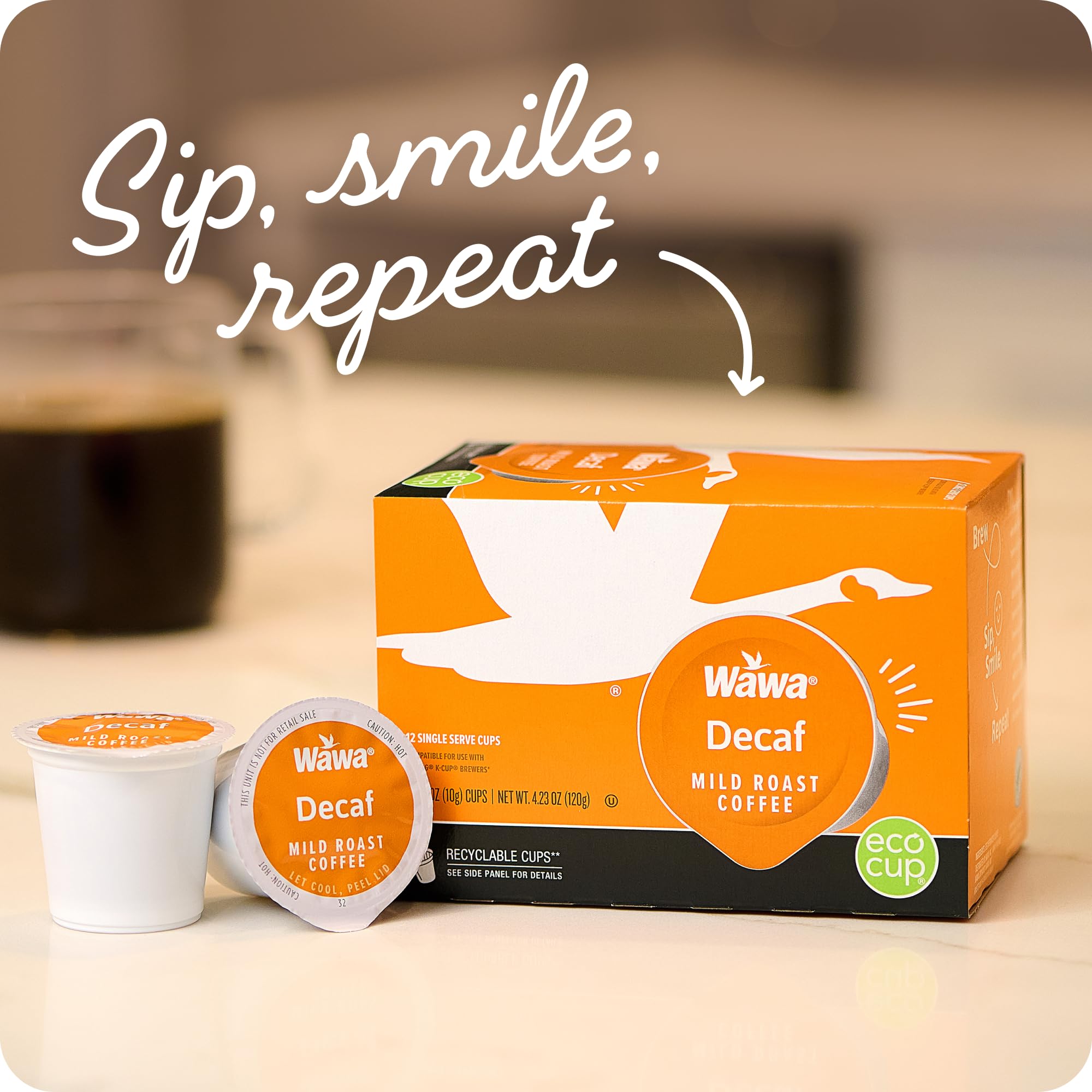 Wawa Mild Roast Single Cup Decaf Coffee Pods, 12 Pods, 1 Box, Regular Smooth & Balanced Classic Decaf Blend, Single Serve, 100% More Responsibly