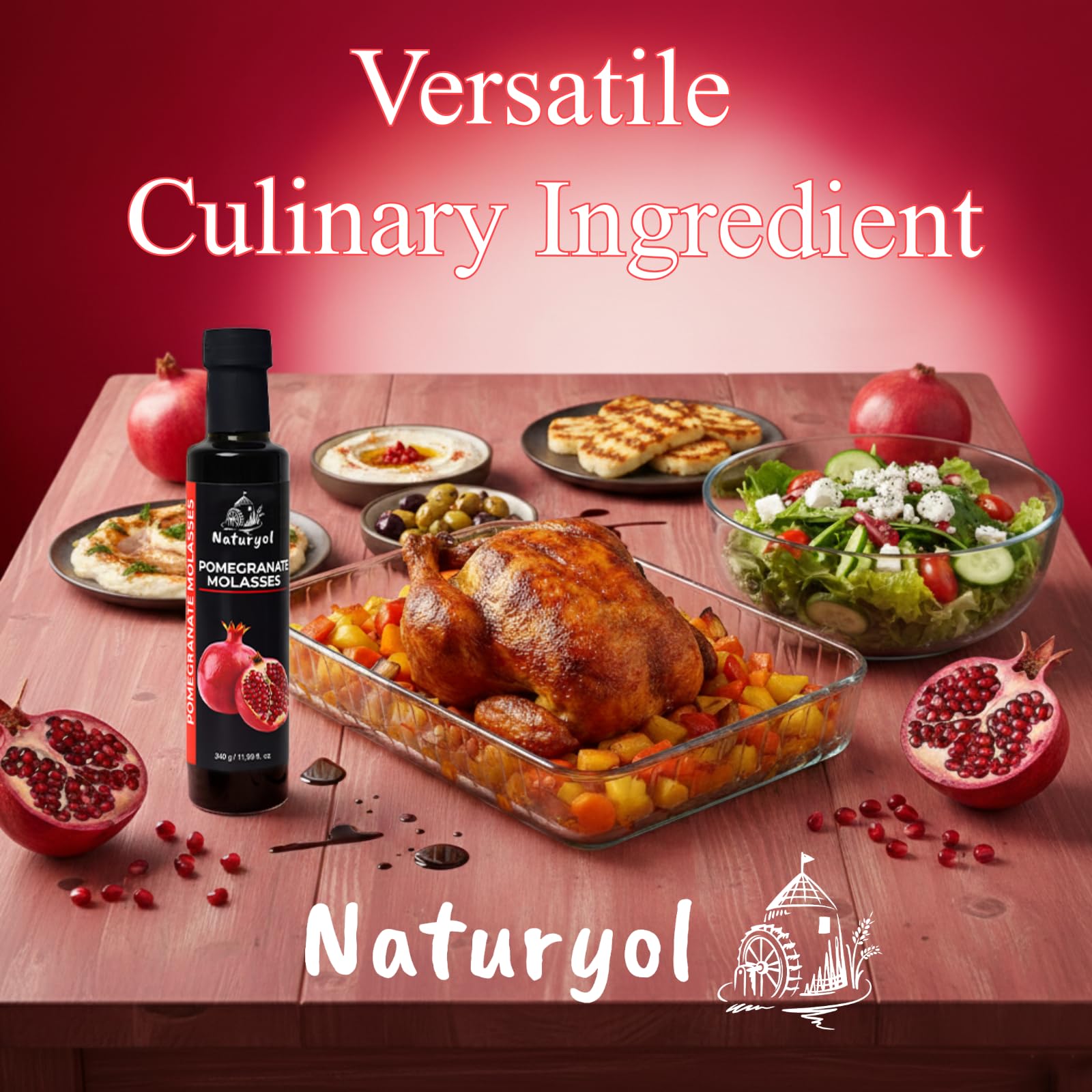 Pomegranate Molasses by Naturyol , 100% Natural Pomegranate Syrup, Mediterranean Pomegranate Concentrate for Salad Dressings, Ideal for Cooking