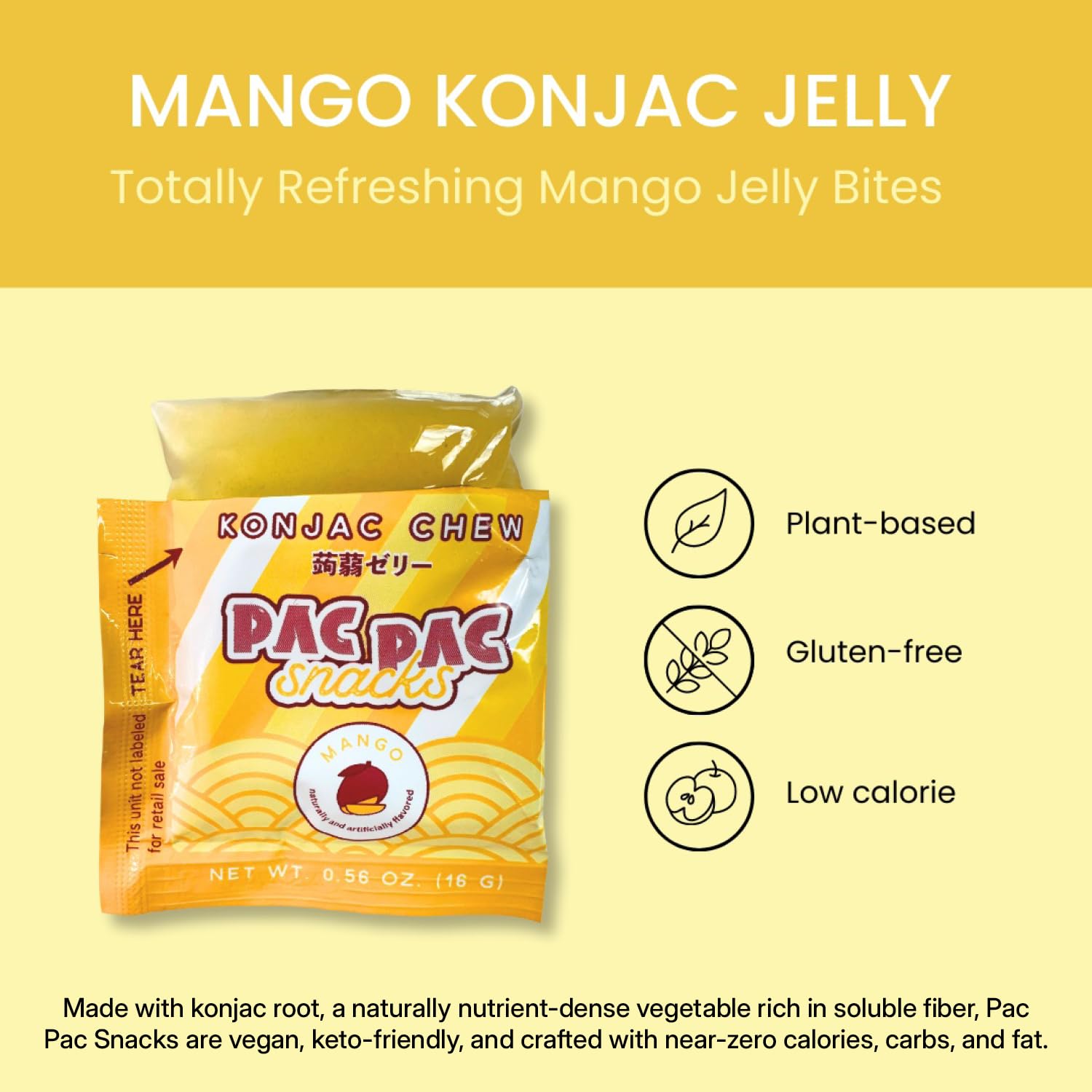 Mango Konjac Chews | Premium Konjac Jelly Treats | Vegan, Gluten-Free, Low-Calorie | Crafted in Japan | Only 4g Sugar, 0g Fat per Serving | Refreshing