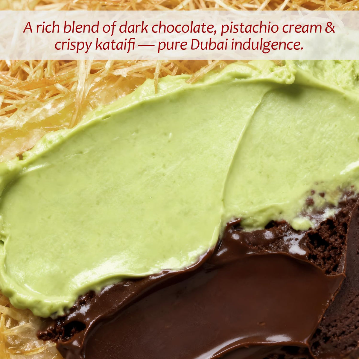 Dubai Dark Chocolate Spread 9.7 oz Jar with Pistachio Cream, Crispy Kataifi