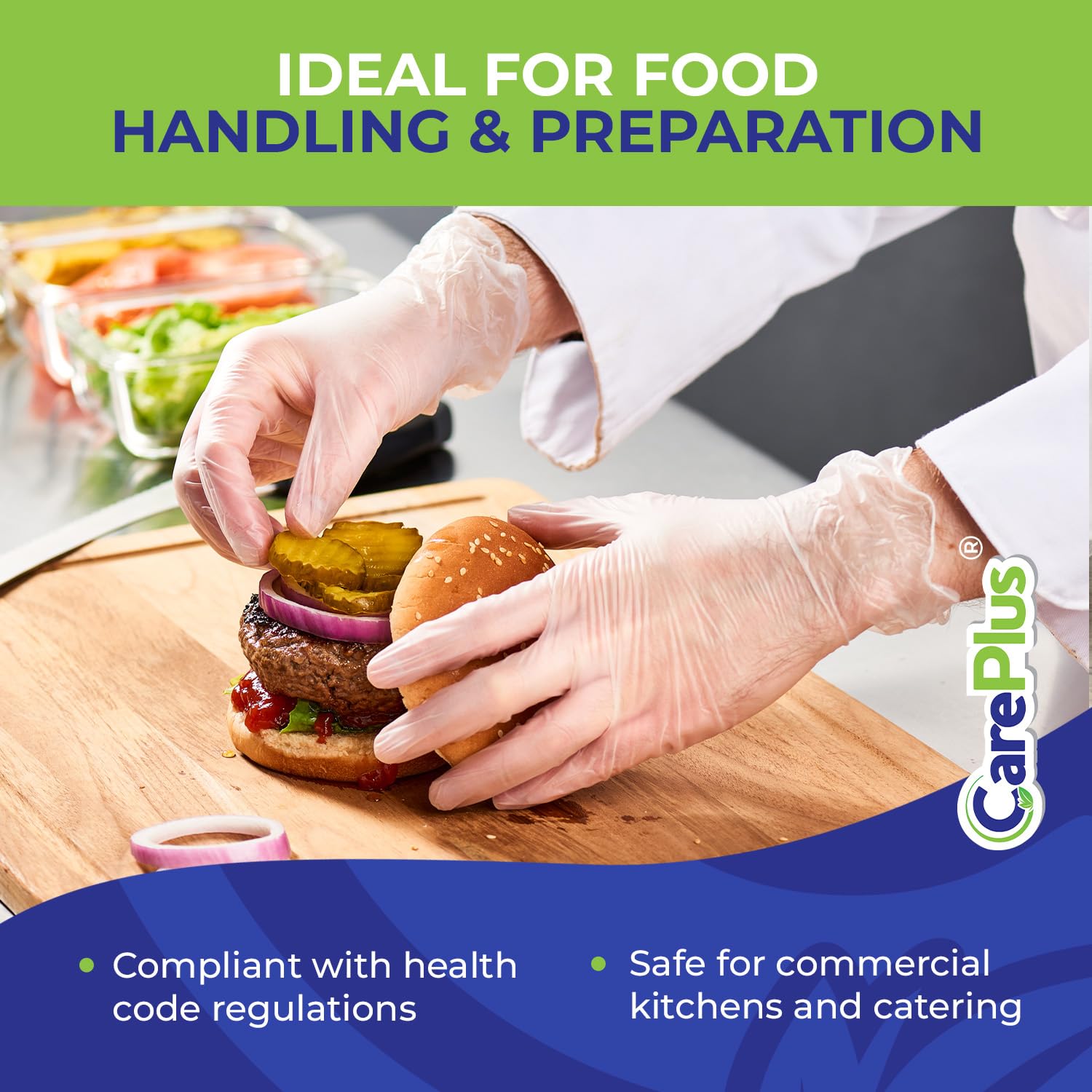 CARE PLUS Latex-Free Vinyl Gloves Clear Medium Size 100 Count | Heavy Duty, Non-Sterile, Powder-Free, Rubber | Food Prep, Kitchen & Cleaning Gloves