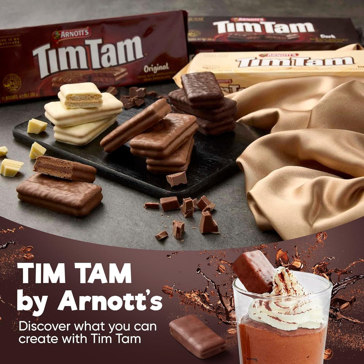 Tim Tam Sampler - Original, Double Coat, Dark, White - Chocolate Cream Filling, Imported from Australia (4 Pack) Deliciousness!