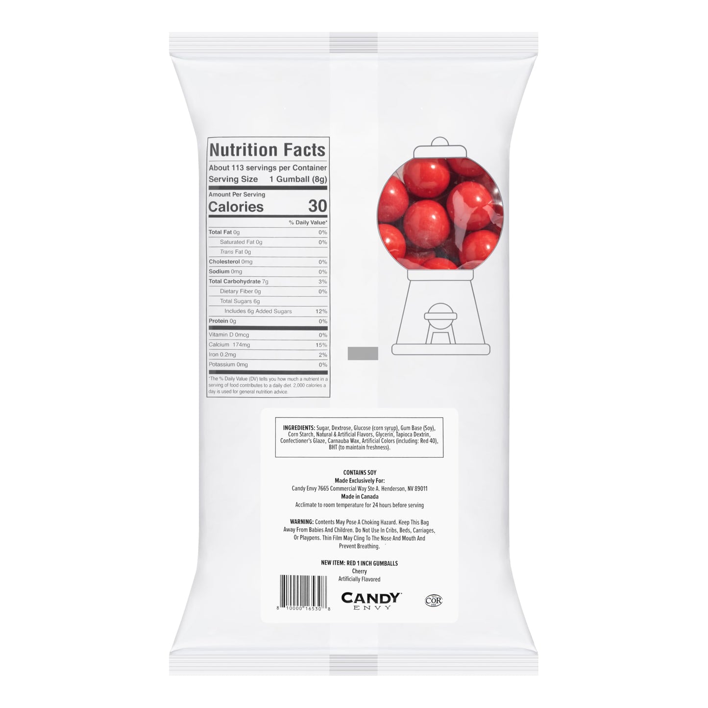 Candy Envy - Red 1 Inch Gumballs - 2lb Bag - Approximately 113 Gumballs Per Bag - North American Made & Kosher Certified