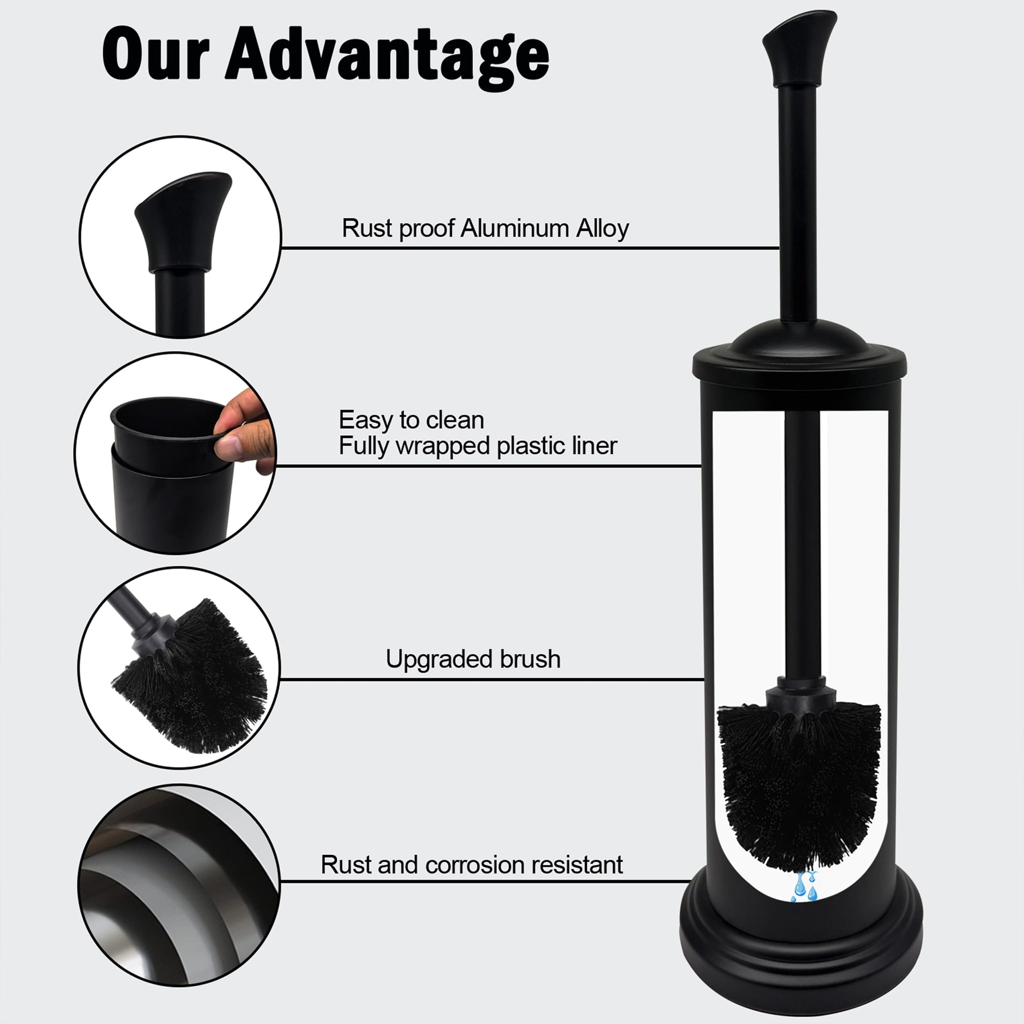 Indecor Home Stainless Steel Toilet Bowl Brush with Holder Metal Bathroom Cleaning Set Rustproof Hygienic Durable Modern Design