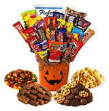 Halloween Pumpkin Gift Basket - Assorted Candy, Chocolates, Cookies & Snacks - Customizable Gift for Kids, Adults, Family, or Office (8" Plastic
