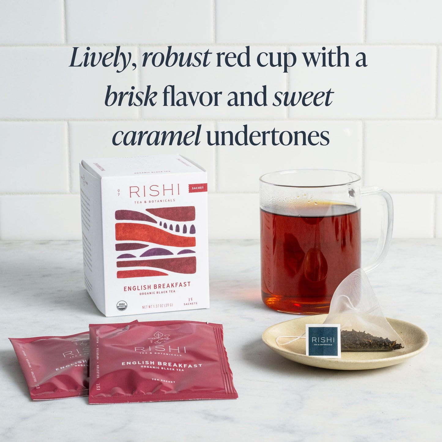 Rishi Tea English Breakfast Tea - Organic Sachet Tea Bags, Energizing & Caffeinated Pure Black Tea, Ideal for Hot or Iced Tea - 15 Count (Pack of 6)
