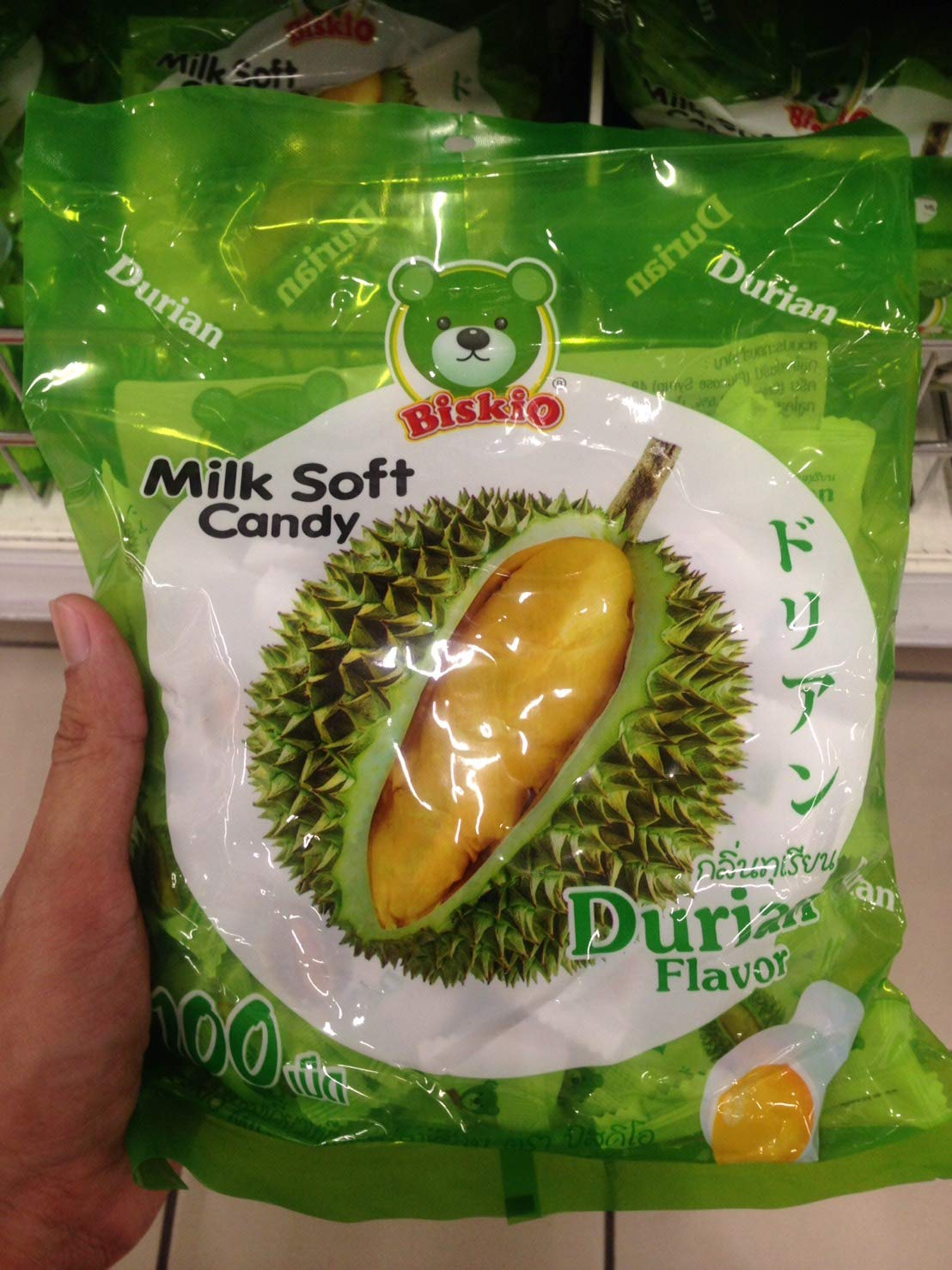 Biskio Brand, Milk Soft Candy Durian Flavor 100 tablet, Size 380g