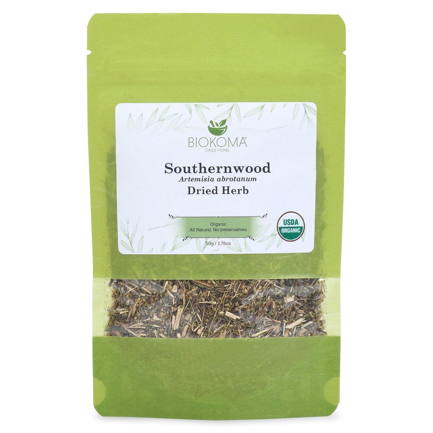 Biokoma Organic Southernwood Dried Herb 50g 1.76oz Loose Artemisia abrotanum Digestive Calming Botanical Insect Repellent USDA Organic Herbal Tea