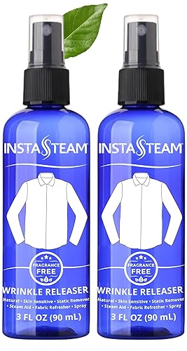 InstaSteam Clothes Wrinkle Release Spray Travel Size - Fragrance Free Wrinkle Release Mist - Fabric Deodorizer, Fabric Softener, & Anti Static Spray