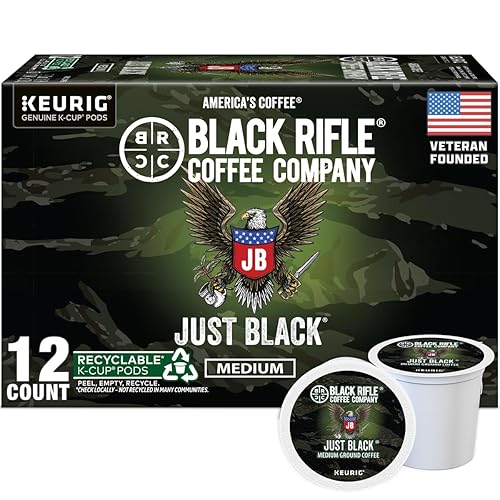Black Rifle Coffee Company Just Black, 12 Count, Medium Roast K Cups - Single Serve K Cups Coffee Pods - Kcup Pods Compatible with Keurig 1.0 & 2.0