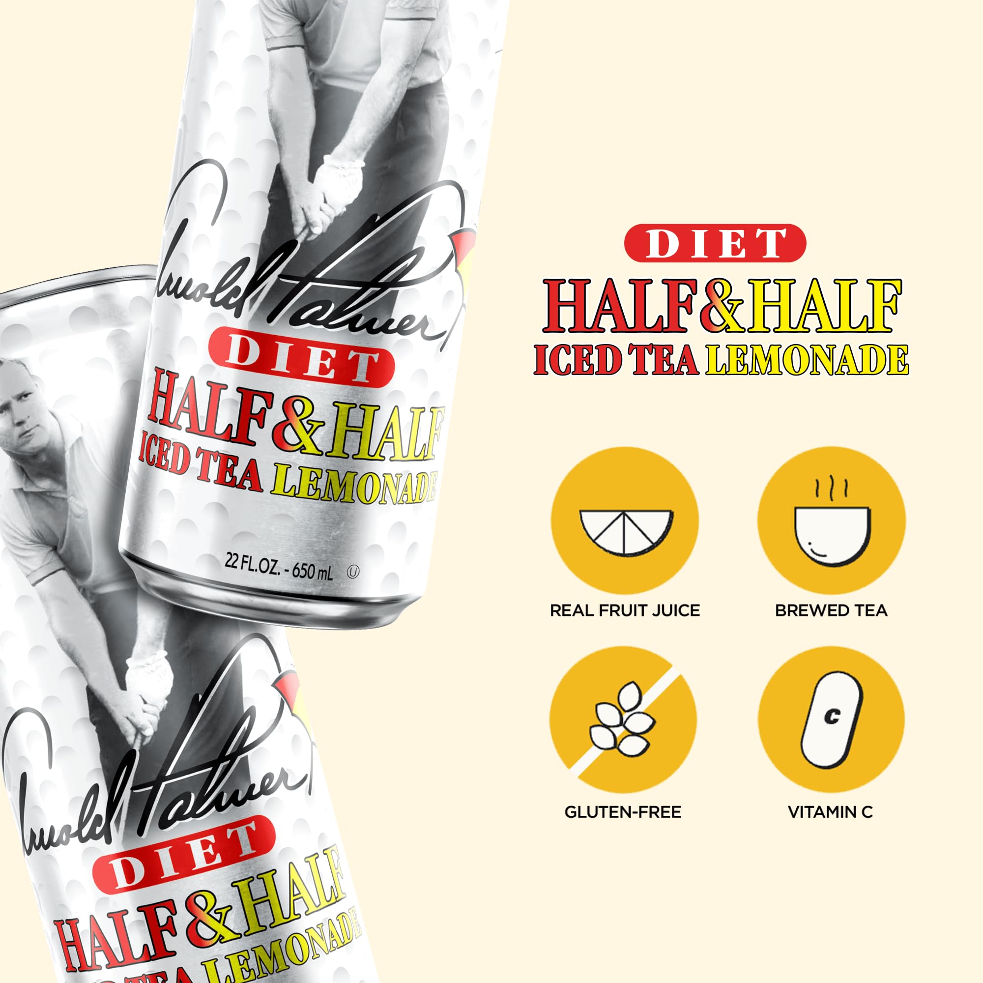 AriZona Diet Arnold Palmer - Half and Half, Big Can, 22 Fl Oz (Pack of 12)