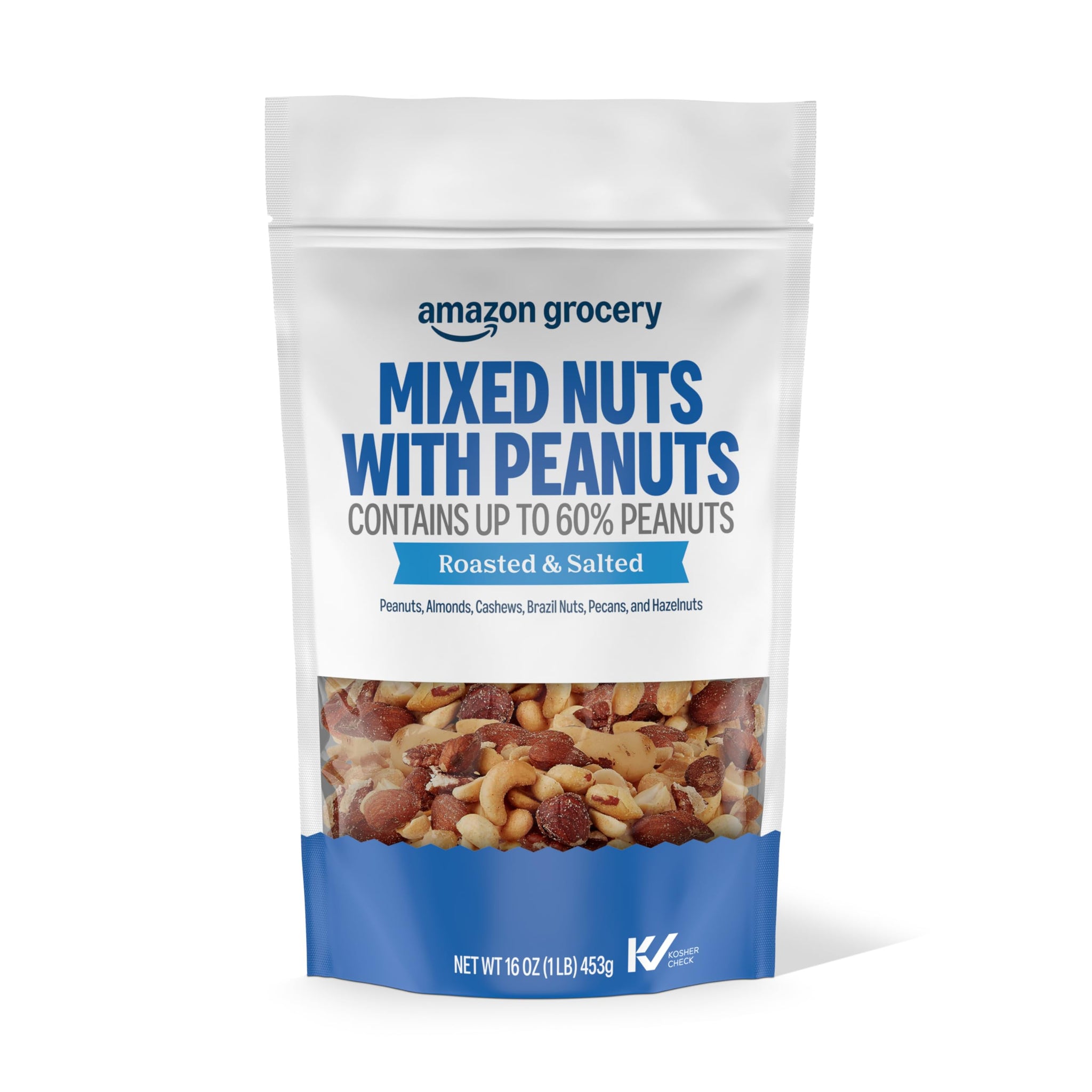 Amazon Grocery, Mixed Nuts with Peanuts, Roasted & Salted, 16 Oz (Previously Happy Belly, Packaging May Vary)
