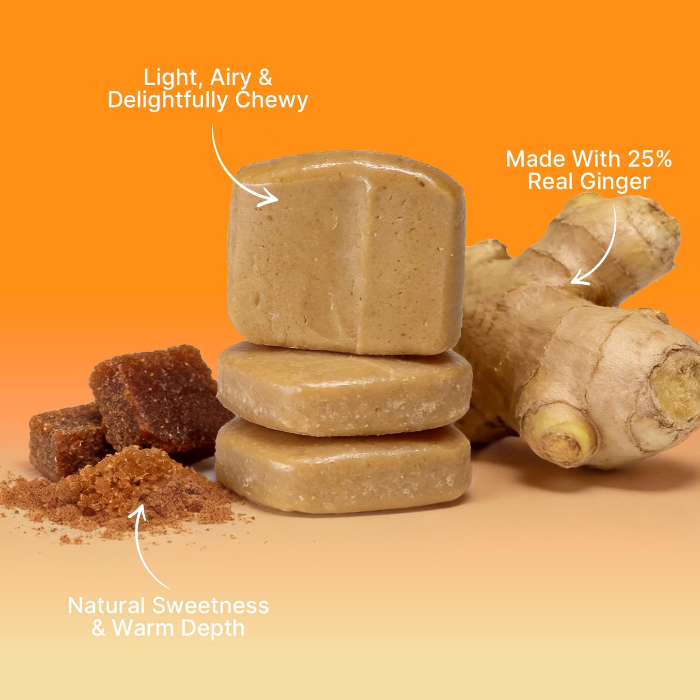 Temimar Ginger Chews for Nausea Relief, Made with 25% Real Ginger and Brown Sugar, Aerated Soft Chewy Ginger Candy, Individually Wrapped Portable