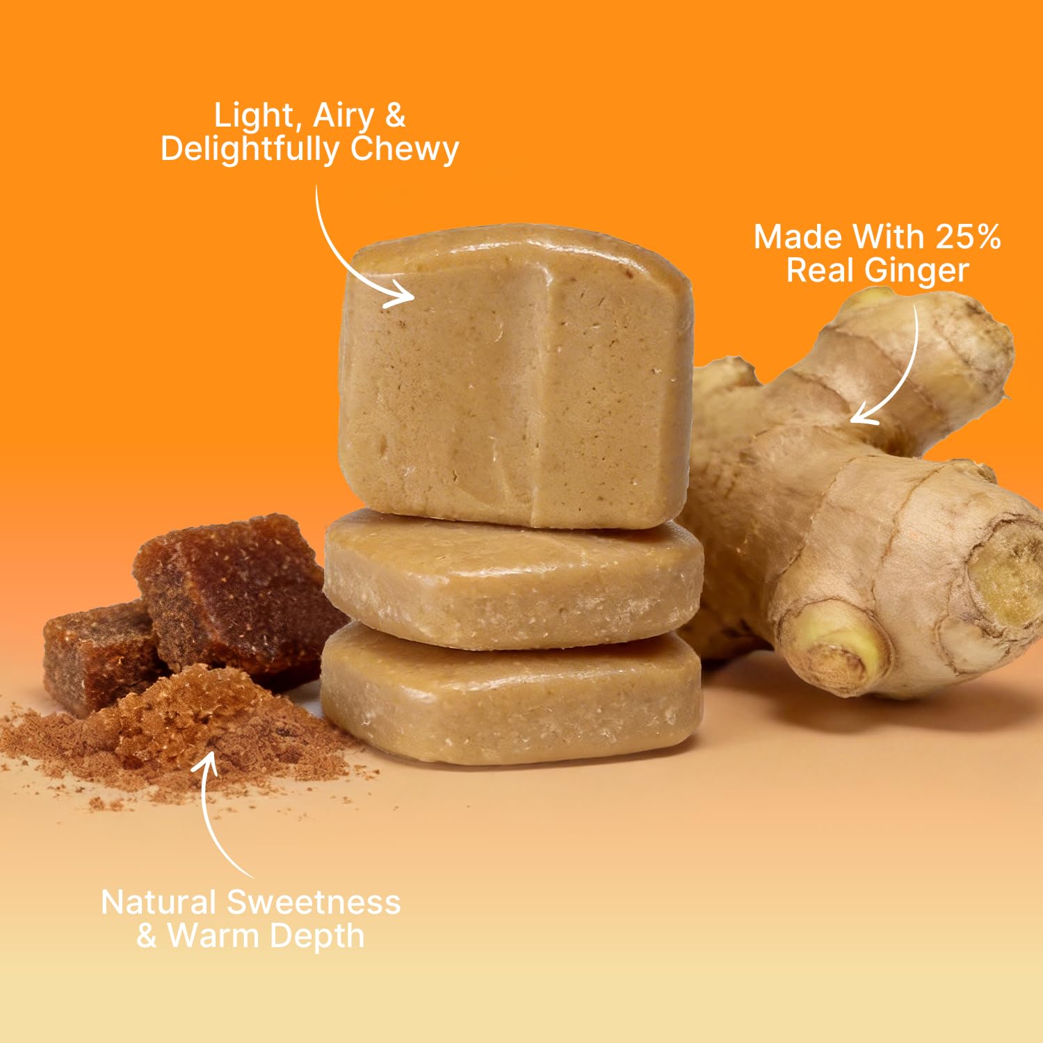 Temimar Ginger Chews for Nausea Relief, Made with 25% Real Ginger and Brown Sugar, Aerated Soft Chewy Ginger Candy, Individually Wrapped Portable