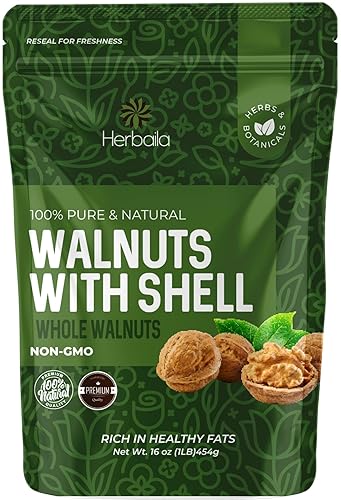 Herbaila Walnuts in Shell 1lb, Walnuts Whole. Raw Walnuts Unsalted, Easy to Crack, Perfect for Snacking, Cooking or Baking, Packed in USA Whole
