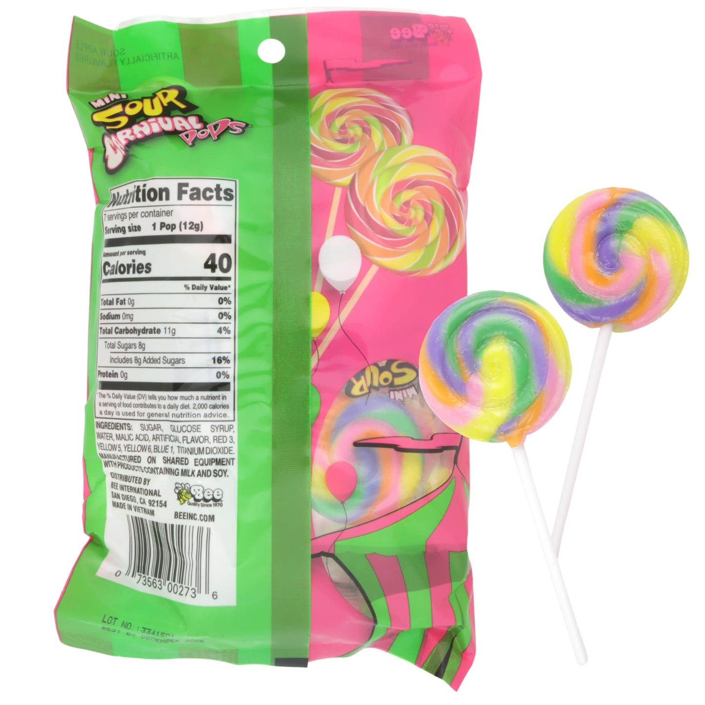 Mini Sour Swirl Lollipops, Individually Wrapped Candy, Party Favors, Bulk Pack, 14 Count