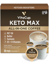 VitaCup Keto Max Dark Roast Coffee Pods, Ketosis & Energy, Butter, MCT Oil, Turmeric, B Vitamins, D3, All-In-One Keto Single Serve Pod Compatible