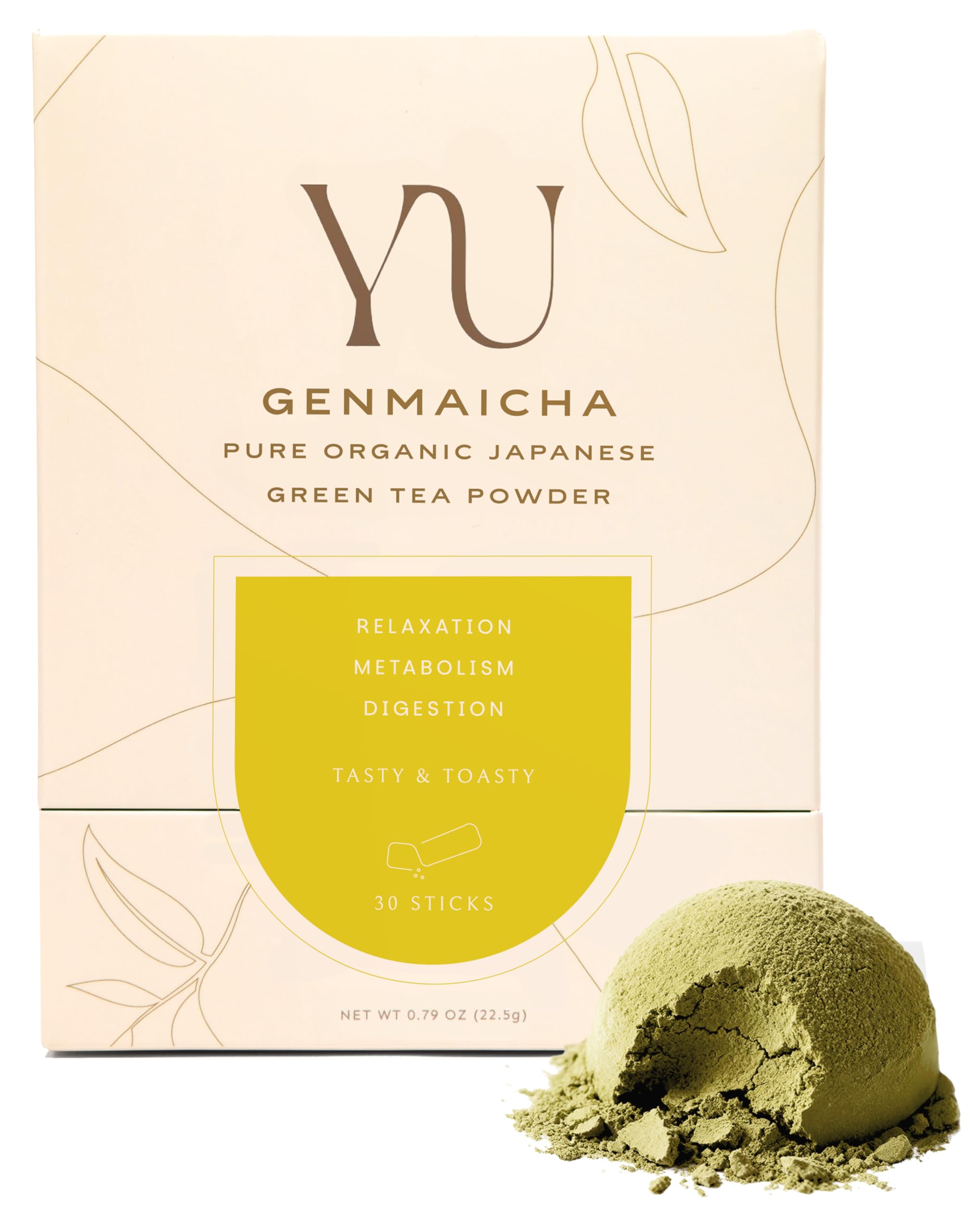 Yu Tea Organic Genmaicha Green Tea Powder, 30 Instant Packets | Japanese Green Tea & Roasted Brown Rice | Low Caffeine & Unsweetened | Relaxation