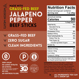 Mission Meats Beef Sticks - 100% Grass Fed & Pasture Raised, Sugar Free, Individually Wrapped Healthy Snacks, Whole 30 & Paleo Friendly, Jalapeno 1oz
