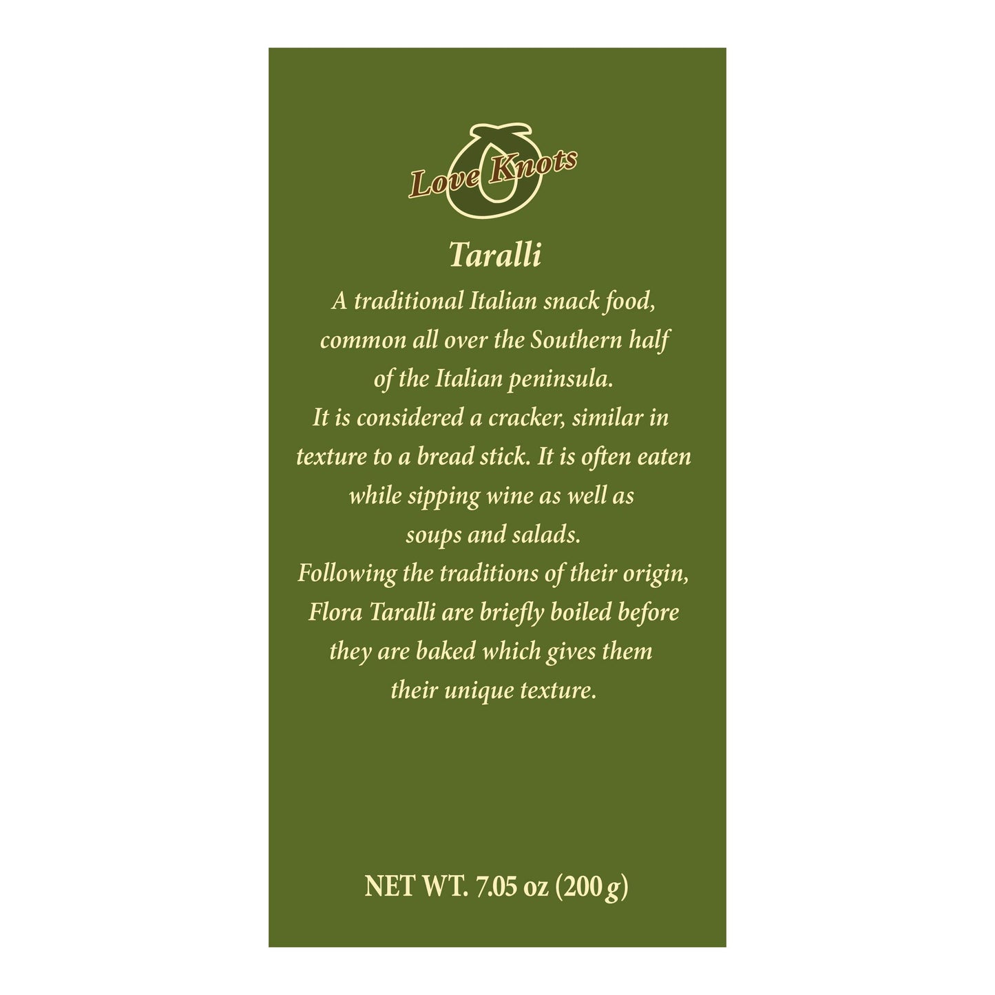 Taralli by Flora 7.05 oz - Italian Snack Cracker - All Natural Oven Baked - Cholesterol Free - Savory Snack - 100% Italian (Olive Oil)