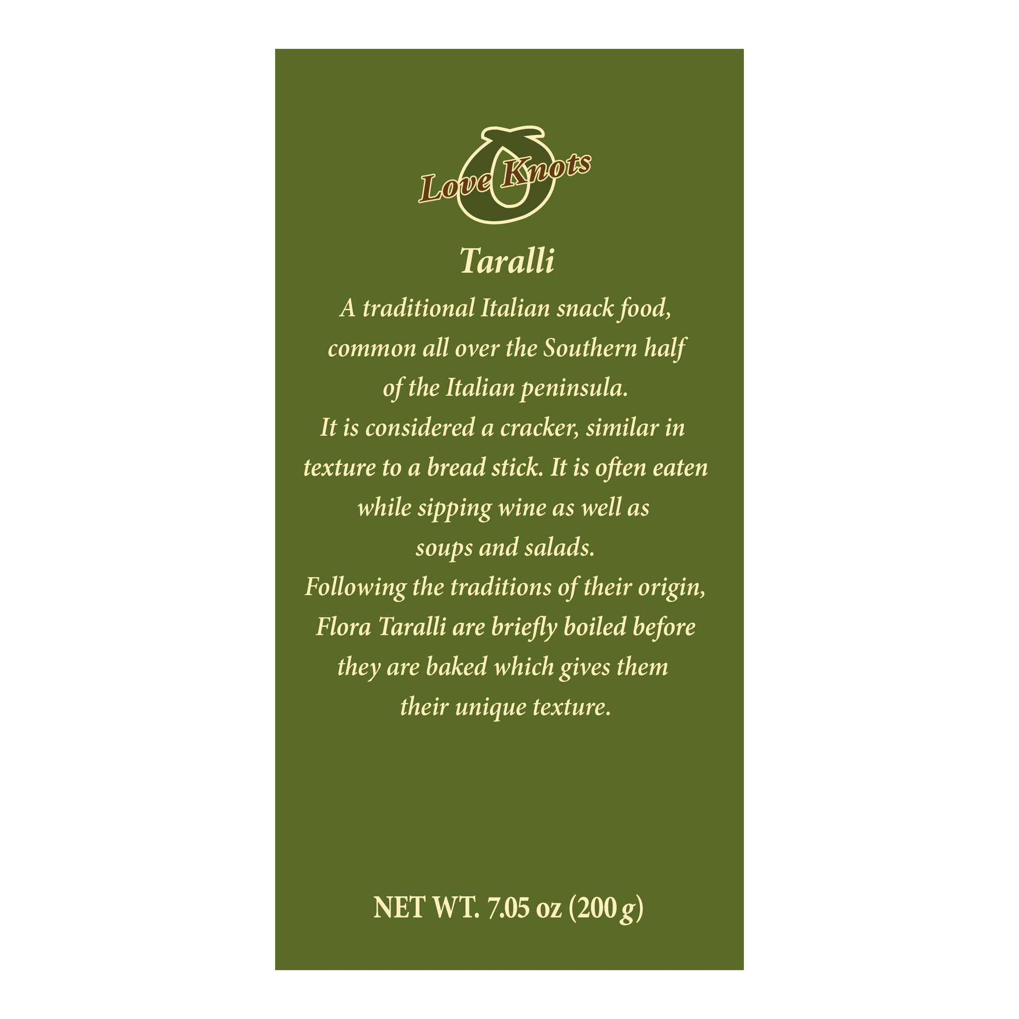 Taralli by Flora 7.05 oz - Italian Snack Cracker - All Natural Oven Baked - Cholesterol Free - Savory Snack - 100% Italian (Olive Oil)