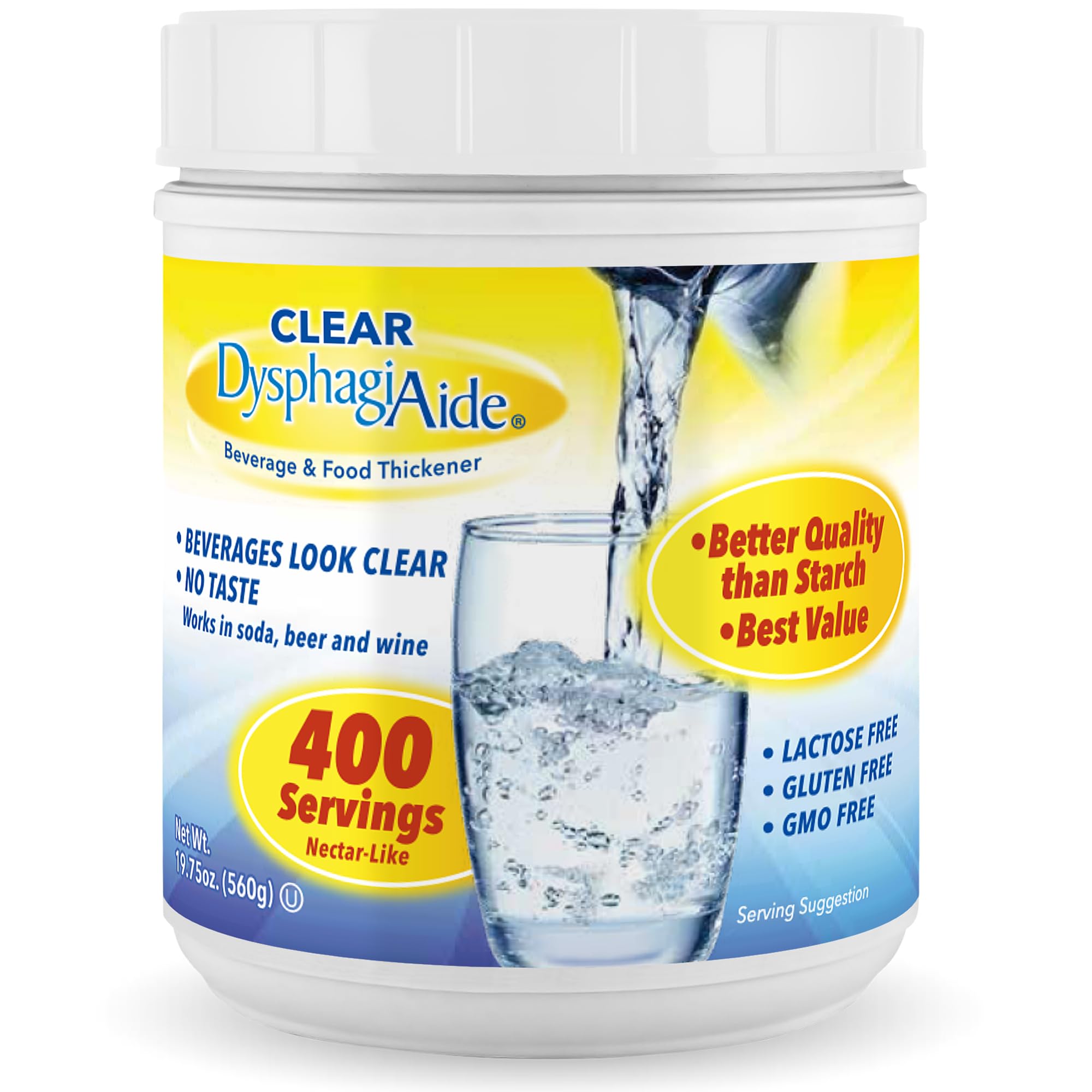 Clear DysphagiAide Thickener, 400 Serving (560g) Jar, Xanthan Gum Powder for all IDDSI Thickness Levels