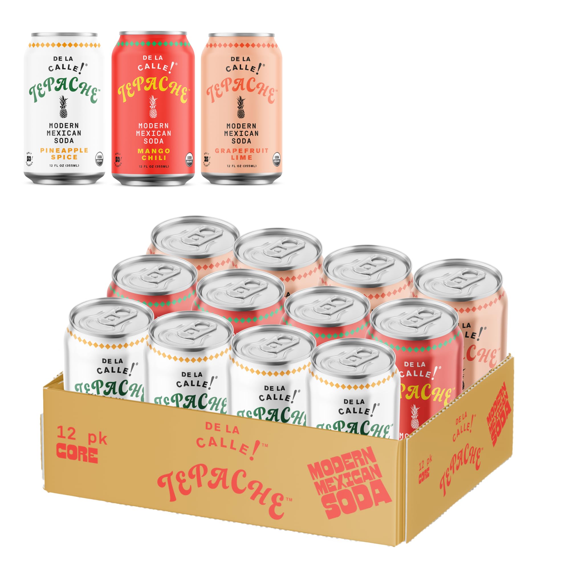 De La Calle Tepache - Core Variety Pack - Modern Mexican Soda - Craft Fermented Pineapple Sparkling Beverage - Certified Organic, Non-Alcoholic
