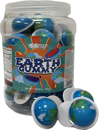 Lucky boys Earth Gummy Candy With Fruity Liquid Center Fat Free Perfect for Halloween & Themed Parties, Fun & Delicious 19.04oz (Earth Gummy 19.04oz