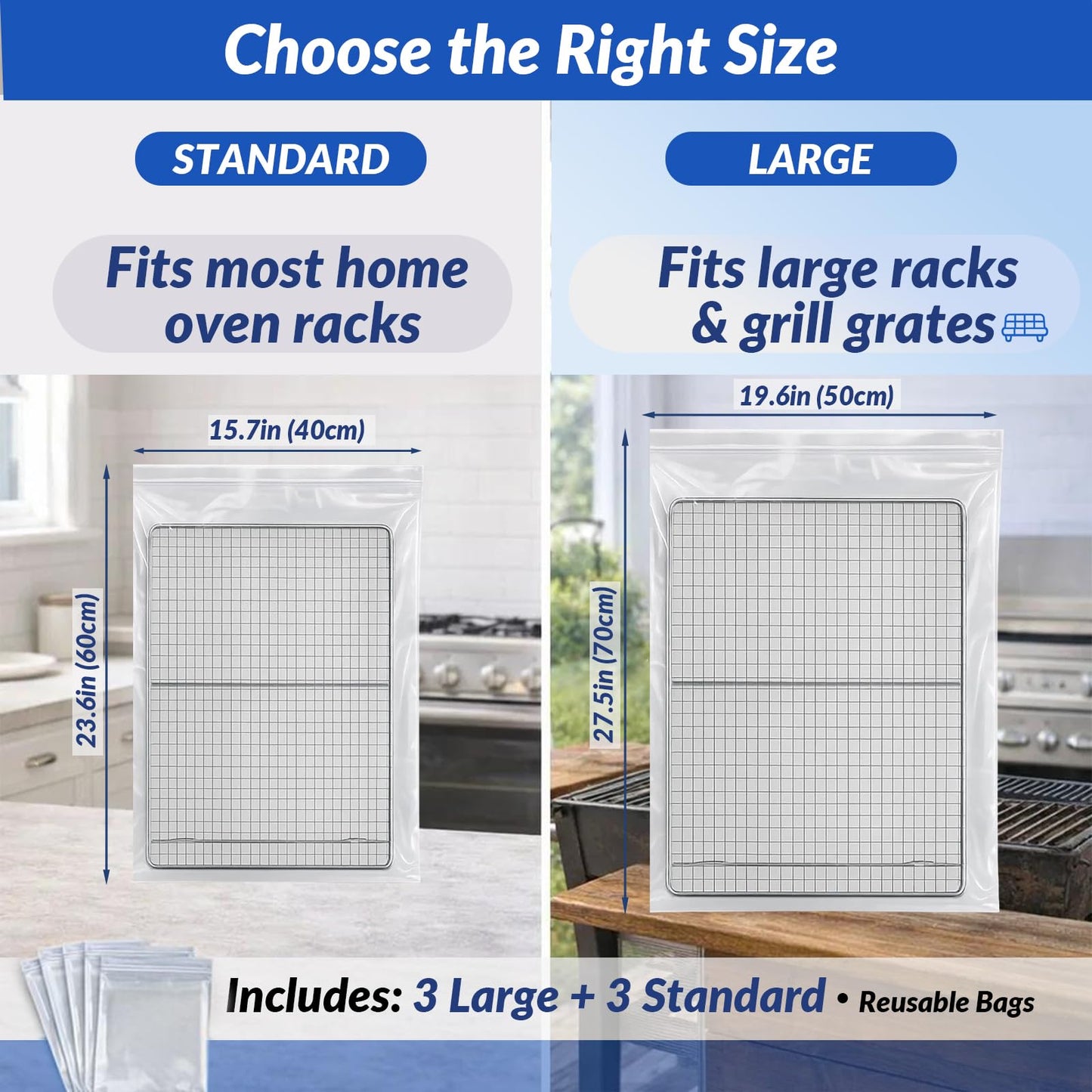Giznity Oven Rack Cleaning Bags, Heavy Duty No Scrub Reusable Leakproof PE Soaking Bags, No Mess, For Grill Grates & BBQ Grills, 40 x 60 cm (15.7 x
