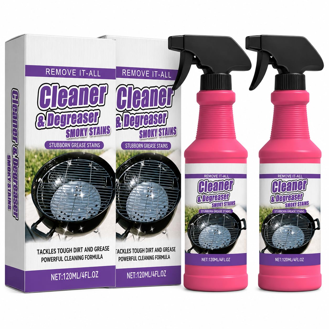 Clussbin Fast-Acting Heavy-Duty Grill Degreaser Spray, 2Pcs BBQ Heavy Duty Degreaser Grill Cleaner Spray, Grills Cleaner Spray For Outdoor Grills