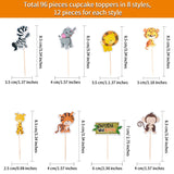 96 Pieces Safari Cupcake Toppers Jungle Animal Cupcake Picks Tiger Zebra Monkey Leopard Elephant Giraffe Lion Toothpicks Zoo Theme Cake Decorations
