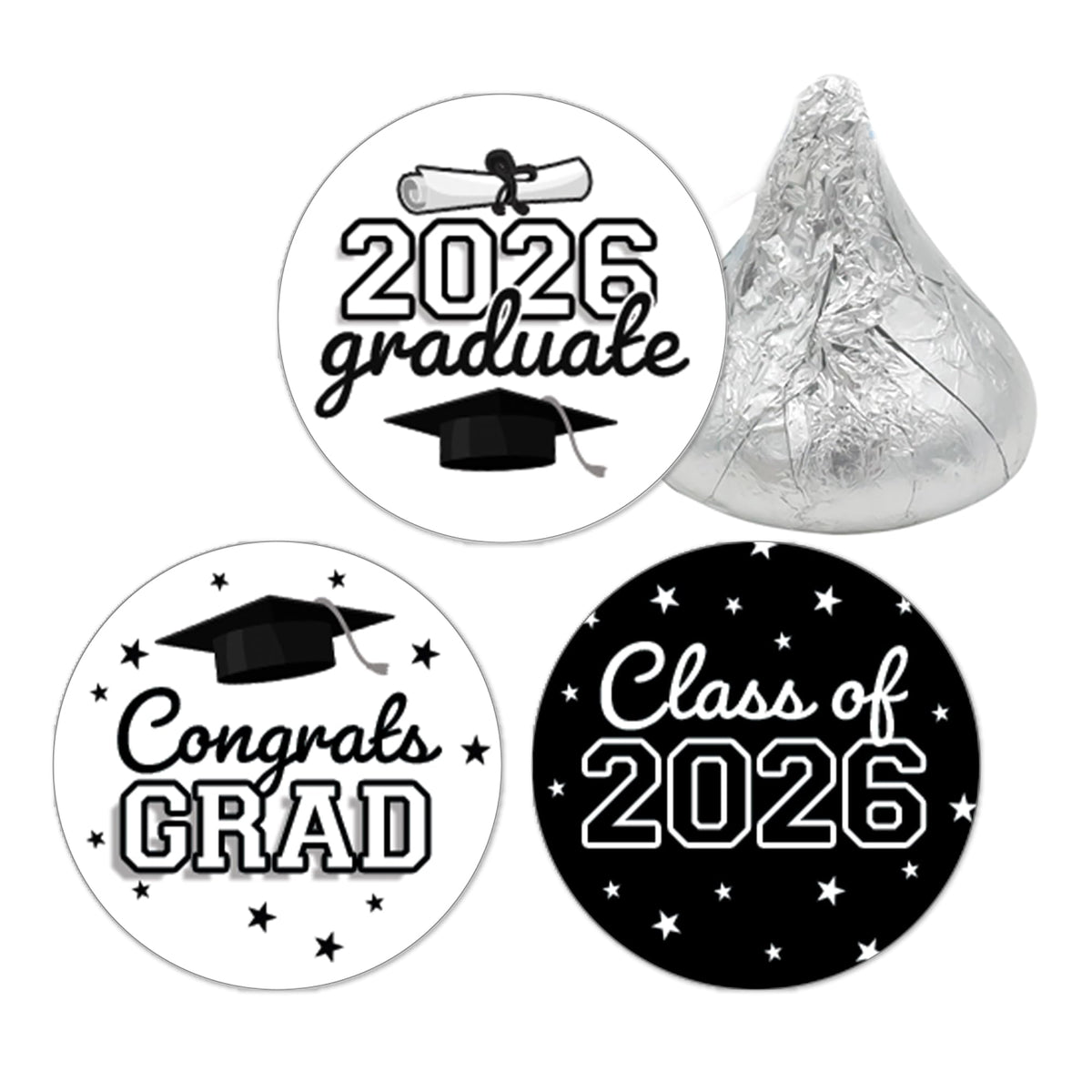 DISTINCTIVS Black White Class of 2026 Graduation Kiss Stickers, 216 Count
