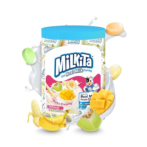 Milkita The Real Milk Candy Bulk Pack (Tropical Mix) - Assorted Healthy Sweets Made with Real Milk & Calcium - Individually Wrapped Low Sugar & Gluten