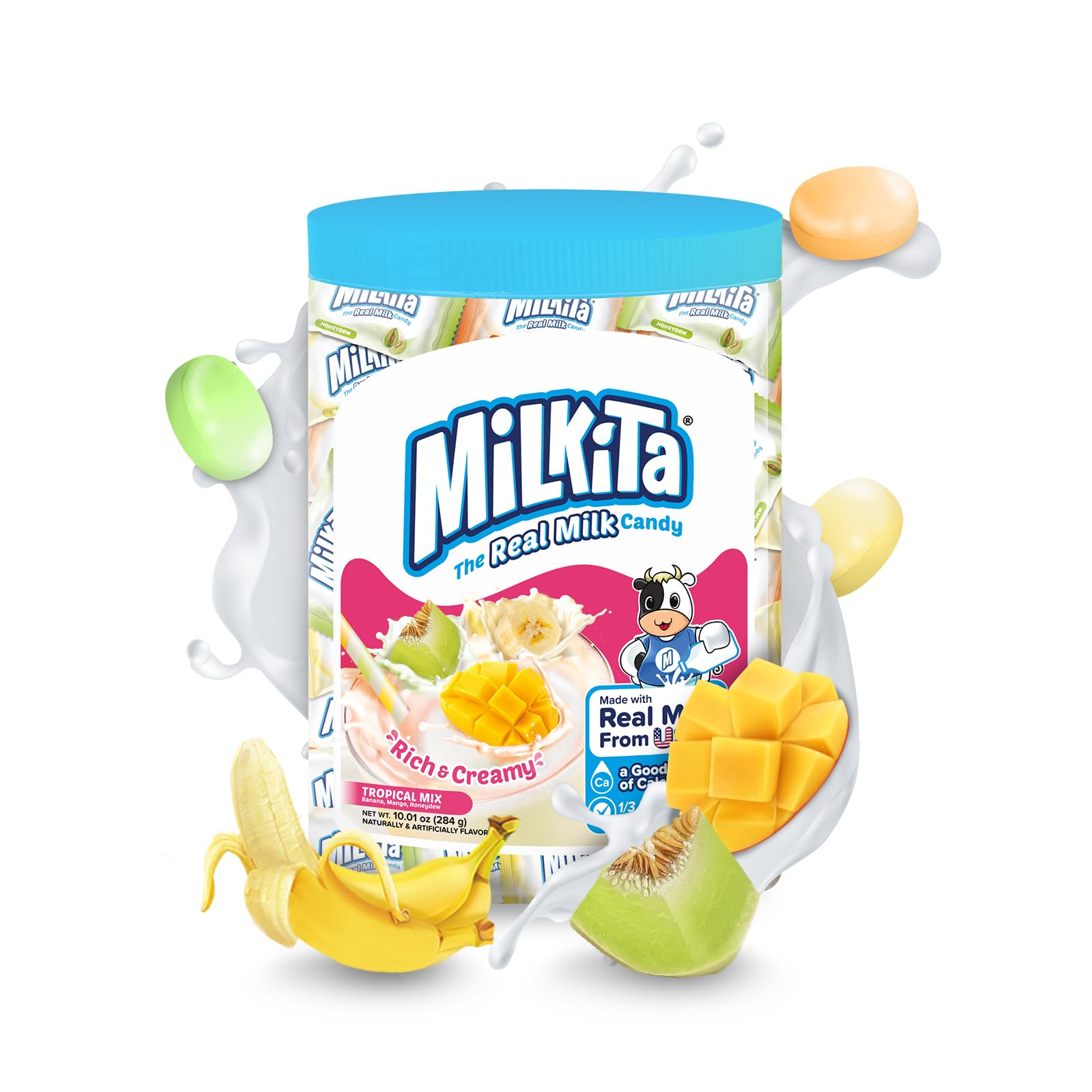 Milkita The Real Milk Candy Bulk Pack (Tropical Mix) - Assorted Healthy Sweets Made with Real Milk & Calcium - Individually Wrapped Low Sugar & Gluten