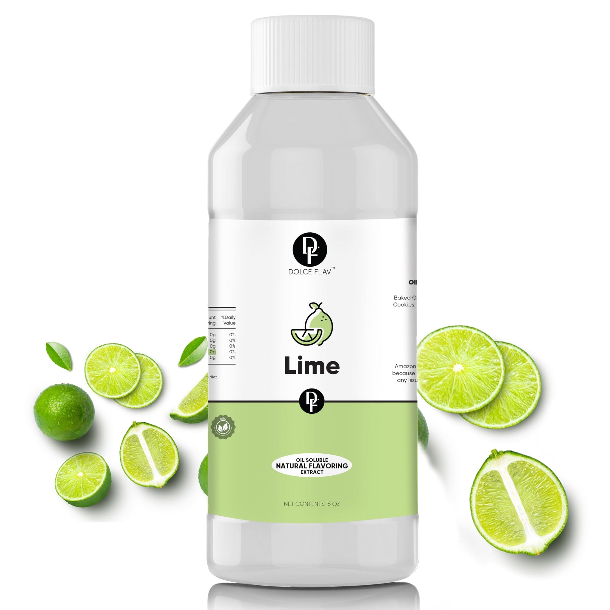 Dolce Flav Natural Lime Extract - 8 Ounce Oil-Soluble Kosher, Sugar-Free, Concentrated Citrus Lime Flavor for Candy, Chocolates & Desserts