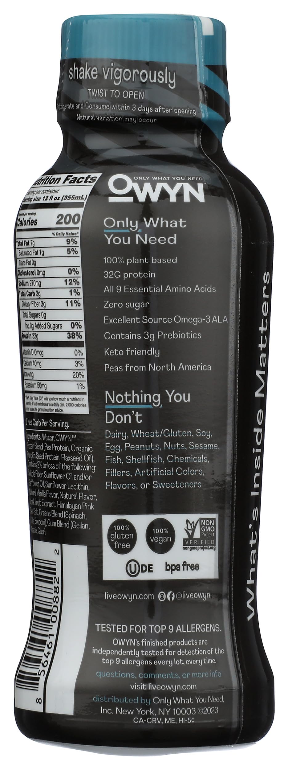 Owyn Vanilla Pro Elite Plant Protein Shake, 12 FZ