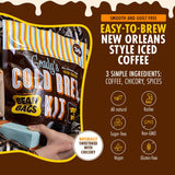 GRADY’S COLD BREW, New Orleans Style, 100% Arabica Ground Coffee & Chicory Pouches, All-in-One Cold Brew Kit with 12 Easy-to-Brew Beans Bags, Makes 36