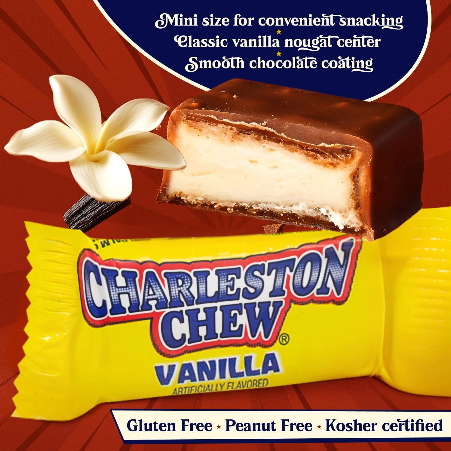 CHEW Candy 1 lb - Anti Melt Pack, Bulk Resealable Bag, Individually Wrapped (54 Pieces), Soft Vanilla Nougat, Gluten & Peanut Free