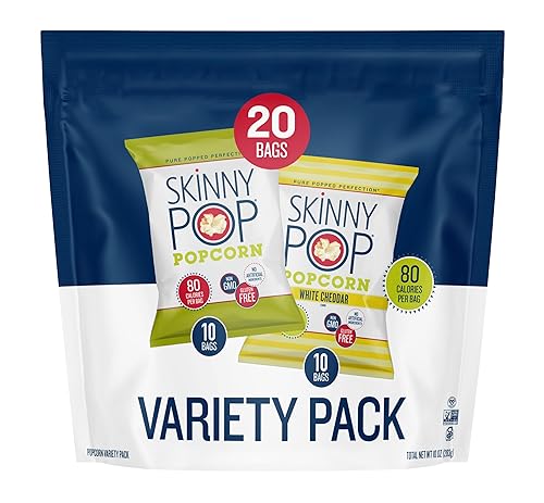 SkinnyPop Variety Pack Original and White Cheddar Popcorn, Gluten Free, Vegan Popcorn, Non-GMO, Healthy Popcorn Snacks, Skinny Pop, 0.5oz Individually