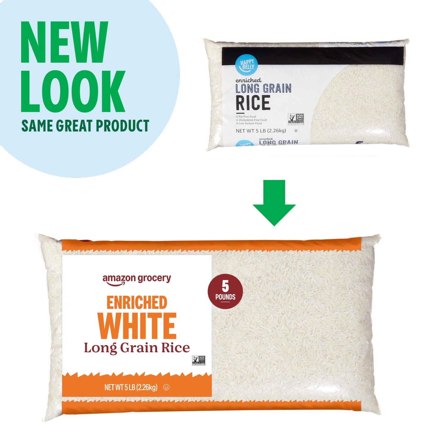 Amazon Grocery, Enriched White Long Grain Rice, 5 Lb